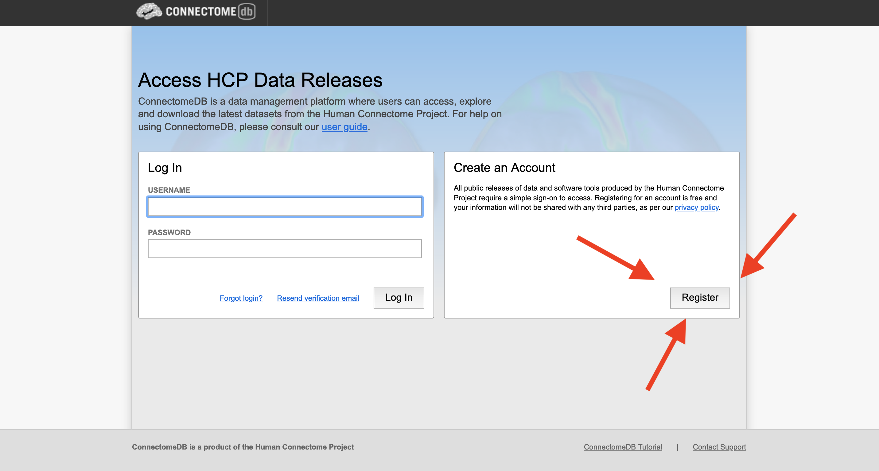 Registering on ConnectomeDB